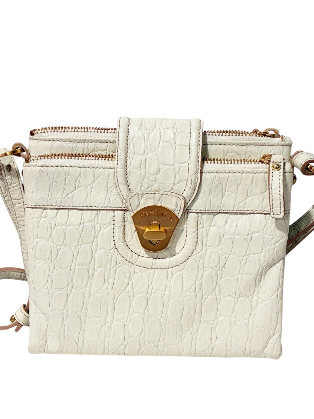 BRAHMIN Mimosa White Crocodile Leather Crossbody Purse Gold Hardware